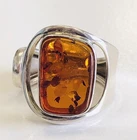 Bold Sculptural Vintage Modernist Sterling Silver Baltic Amber Open Ring Sz 7