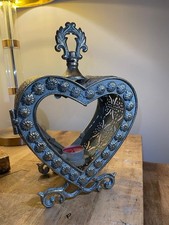 Ornate Heart Lantern Candle Holder Shabby Chic style Metal & glass vintage decor