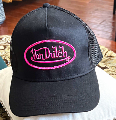 Von Dutch Black Trucker Hat Pink Logo Mesh Back Snapback One Size