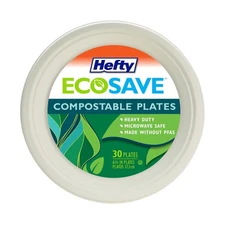 Hefty ECOSAVE 100% Compostable Paper Plates, 6-3/4 Inch, 30 Count
