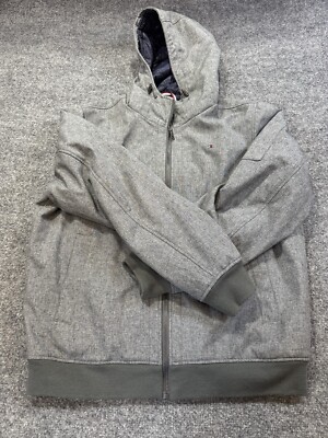 Tommy Hilfiger Jacket Men's Size Large Soft Shell Gray Lined Hooded Jacket 