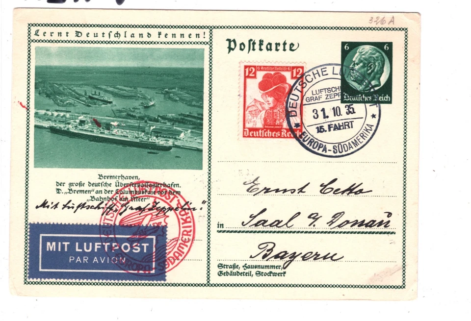 GERMANY Hindenburg 6p Card GRAF ZEPPELIN 1935 *15.SÜDAMERIKAFAHRT* Flight KZ209 - Image 2 of 4