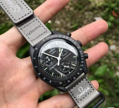 #ad #ad O MEGA Black Speedmaster style wristwatch with grey nylon strap $87.88