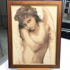 Quadro ANGELO Ricamato Punto Croce Religioso Grafica dai Colori Caldi Angel