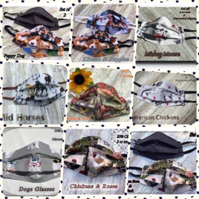 HANDMADE Face Mask Quilted Filter/Nose Wire/Muslin/USA Women s 30+Patterns