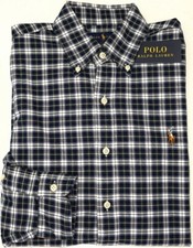 Polo Ralph Lauren Long Sleeve Shirt Mens Navy White Green Plaid Oxford 98 NEW