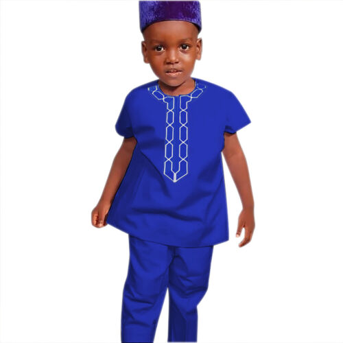 H&D African Traditional Kids Boys Clothes With Top Pants Dashiki 2 Pieces Sets - Afbeelding 1 van 13