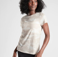 ATHLETA WOMEN'S SEA SALT SHORT SLEEVE ORGANIC DAILY CAMO CREW TEE Sz XL