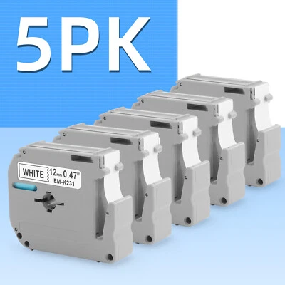 PRINTER-MALL 5pk Label Maker Tape 12mm 0.47 Compatible w/ Brother M-K231s P-Touch BLACK WHITE