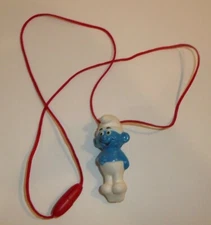 Vtg Smurf Whistle Necklace - Smurf Figure Whistler Noise Maker Smurfs PEYO