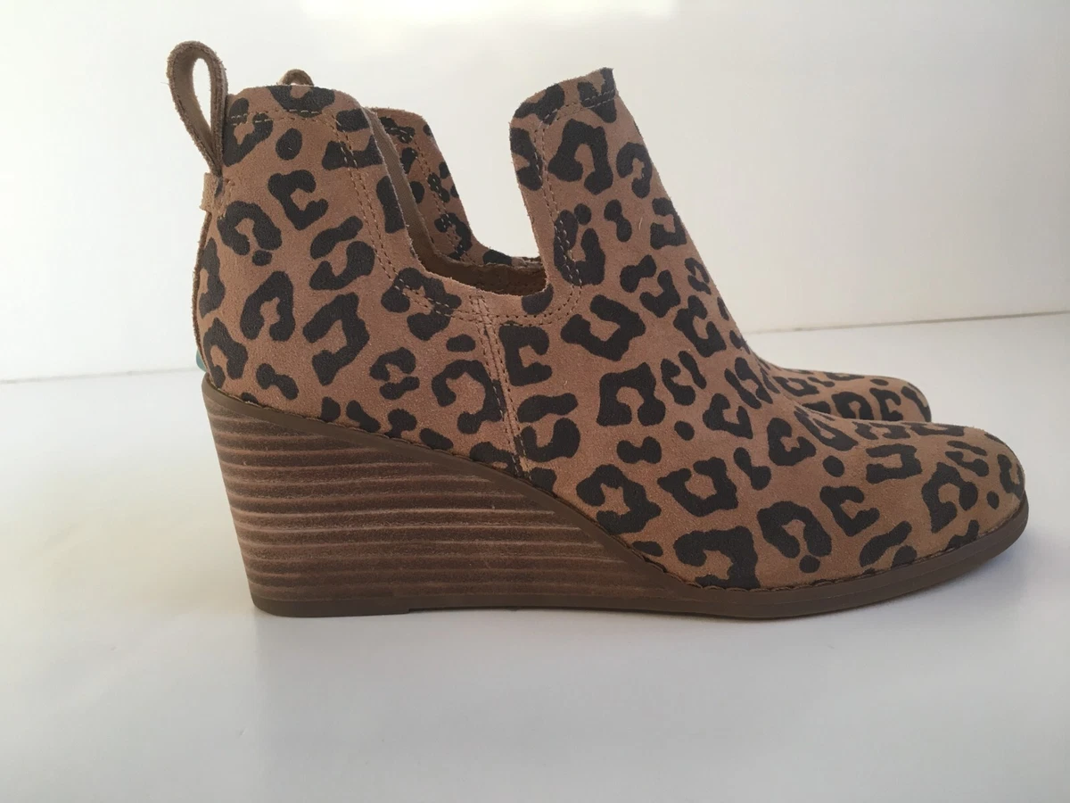 Toms Womens Kallie Doe Leopard Printed Suede Wedge Ankle Boots Size 7 New