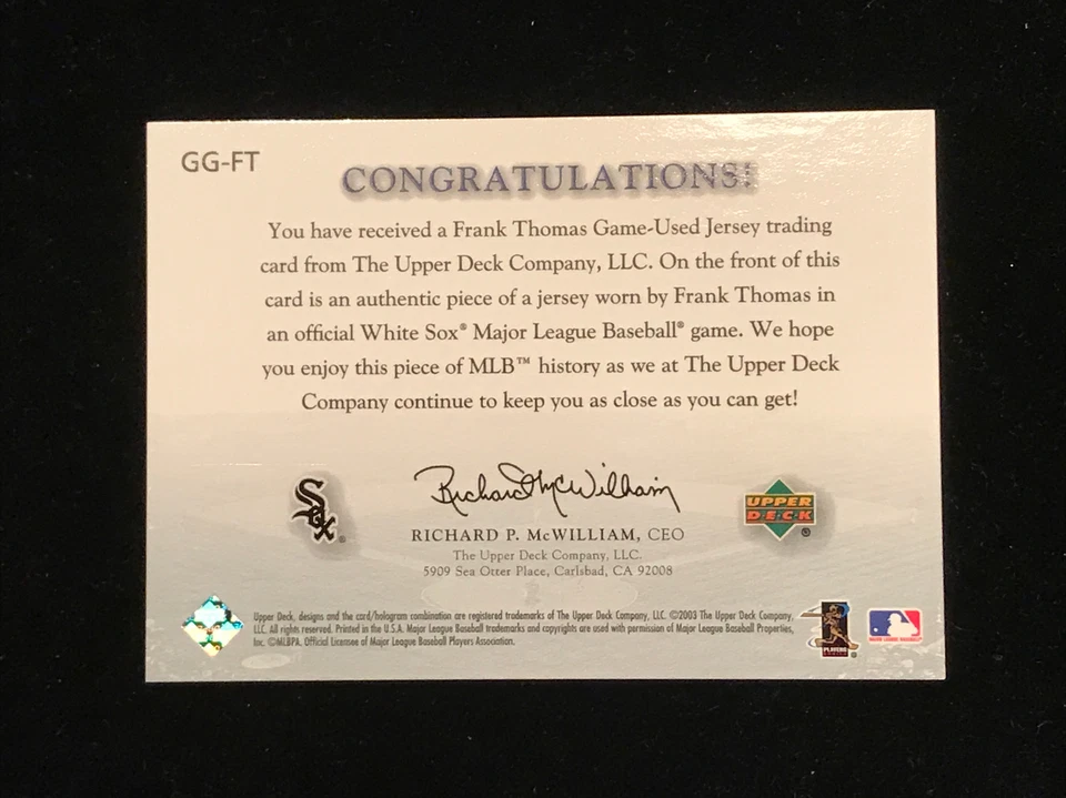 Frank Thomas  Upper Deck Game Face Gear Gg - FT.  Very thick card - Image 2 of 4