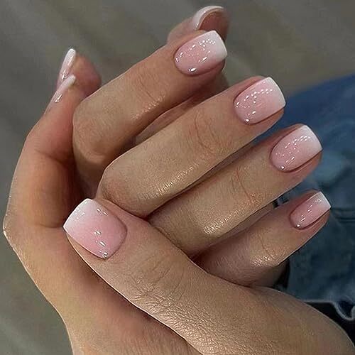 24Pcs Short Press on Nails Square Cute Fake Nails Ombre False