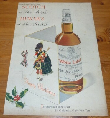 1954 VINTAGE ORIGINAL LARGE AD DEWAR'S FINEST SCOTCH WHISKEY '' WHITE LABEL ''