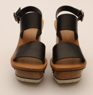 Chloe Woody Platform Wedge Sandals Size 40/US 10 in Black Leather