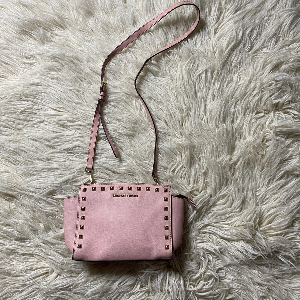 Michael Kors Selma Studded Medium Leather Messenger Bag, Pink