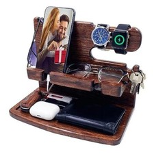 Gifts for Men Women Dad Husband Boyfriend Wood Phone Docking Station dark brown