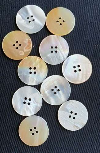 Shell Buttons Set of 10 White / Apricot Pearl Shell Vintage 23mm (9976) - Picture 7 of 8