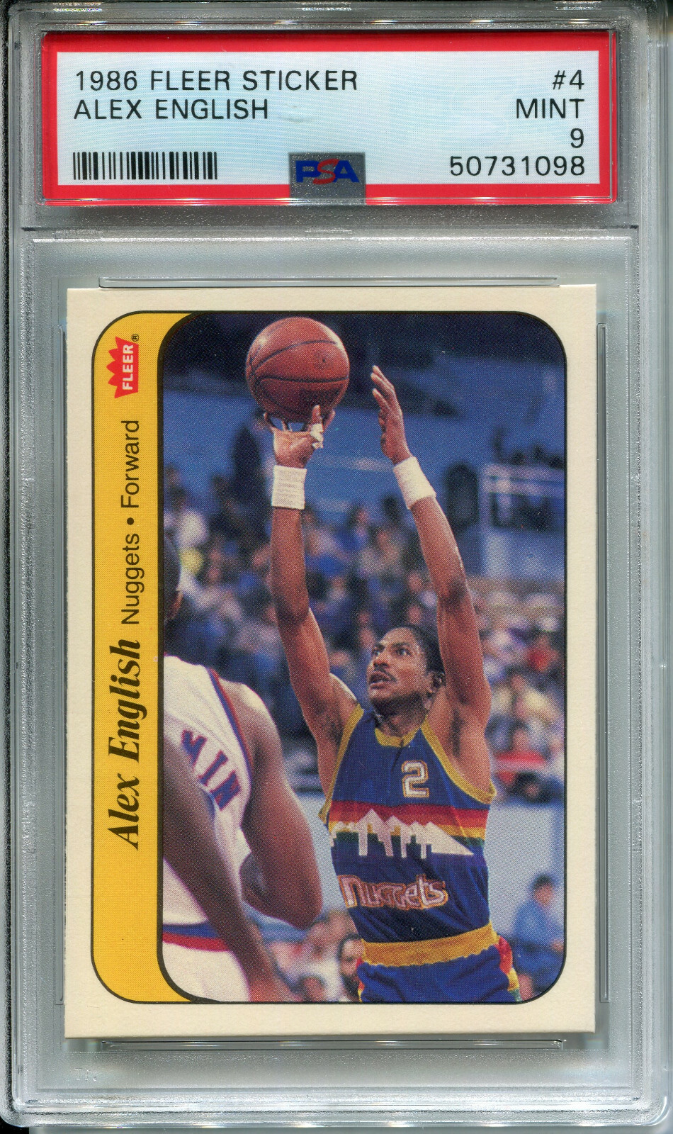 1986 Fleer Sticker #4 Alex English PSA 9 MINT Denver Nuggets