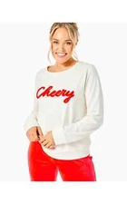 Lilly Pulitzer Rami Sweatshirt Top Cherry Graphic Pullover Beaded Ivory M 258312