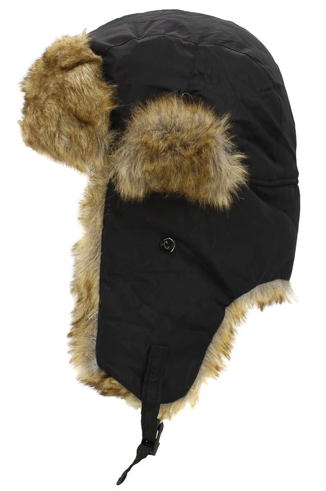 KB Ethos 黑色毛皮衬里捕手冬季帽 - 温暖风格 — 第 3/4 张图片
