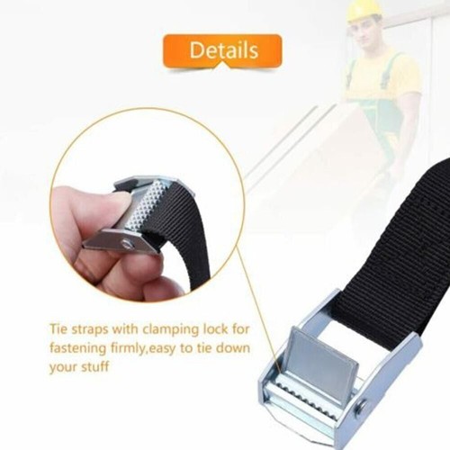 Black Buckle Tie-Down Cargo Straps W/Metal Buckle Tow Rope Strong Binding Belt - Picture 4 of 11
