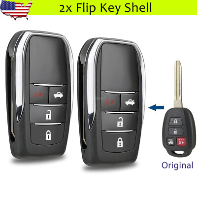2 for 2012-2019 Toyota Corolla Camry RAV4 Highlander Flip Key Fob Shell Upgrade