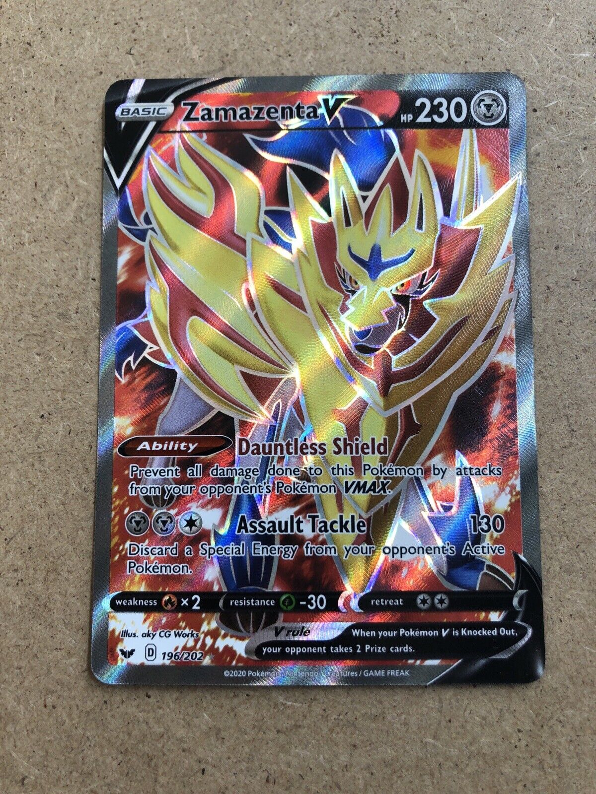 Mavin  Pokemon Card : ZAMAZENTA V 196/202 Sword Shield Holo Full Art Ultra  Rare NM/M