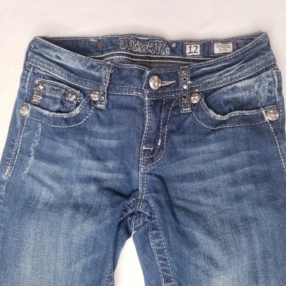 Miss Me 女孩 Capri 牛仔裤 JK6065P 珠宝镶嵌口袋 12 码 — 第 4/4 张图片
