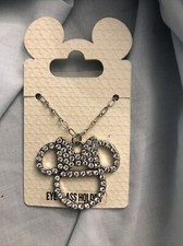New Disney Parks Minnie Mouse Icon Necklace With Crystal Bling Silver Tone 2009