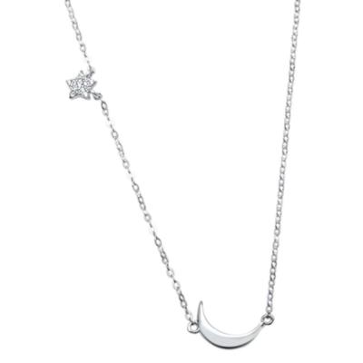 Star Moon Celestial Trendy .925 Sterling Silver Necklace