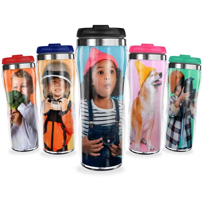 Pixly® Personalised Custom Photo Mug Coffee Travel Flask | Black Pink Red Blue