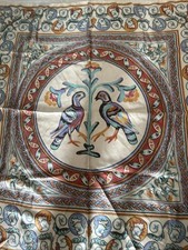 VTG Smithsonian 34” Square Italian Silk Scarf With  Birds  In Mosaic Design 80’s