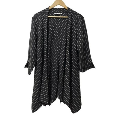 Habitat Womens Crepe Shark Bite Open Long Cardigan Size L Black Lagenlook Artsy