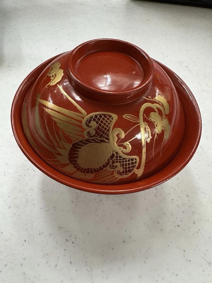 Japanese Lacquer Set of 12 Lidded Soup Bowl Gold Floral Maki-e Meiji Era - Image 2 of 4