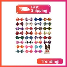 Pai Sence Plaid Dog Bow Ties Bulk for Large Dogs 30 Pack 5.1" 3.1" L