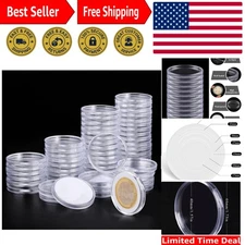 Secure 80-Pack Clear Coin Capsules with Multi-Size Foam Gaskets for Collectors