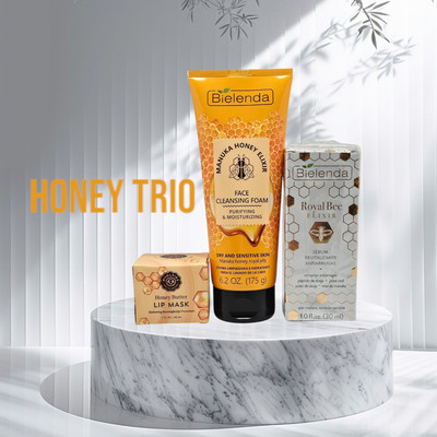 3 PC Bielenda MANUKA HONEY Elixir Face Serum + Cleansing Foam + Butter Lip Mask