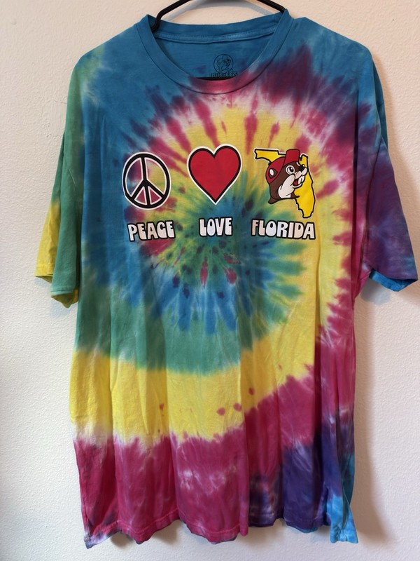 Unisex  Xl Buc-ee’s Peace Love Florida Tye Dye T-shirt