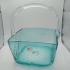 Vintage Blenko Glass Pail Basket Hand Blown Art Glass Green