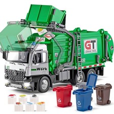 Garbage Truck Toys Metal Cab, Realistic Trash Truck Toys for Boys with Lights