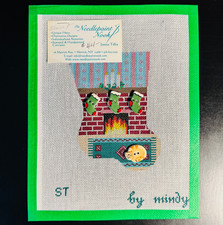 CHRISTMAS HEARTH - Vintage '90s Handpainted Needlepoint Canvas MINDY 8x10" NOS