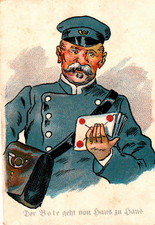 Bild-Karte - 65 x 95 mm- "Post-Bote - Tasche - Brief" - (vor 1914)