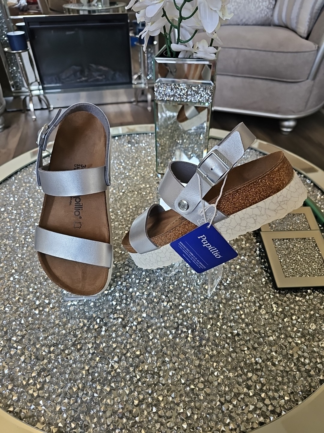 NWT BIRKENSTOCK PAPILLILLIO SANDALS WOMEN'S SIZE 38/7.5 SILVER