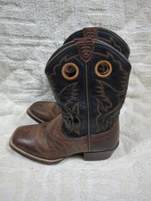 Ariat Heritage Roughstock Brown Black Leather Western Cowboy Boots Kids Size 1