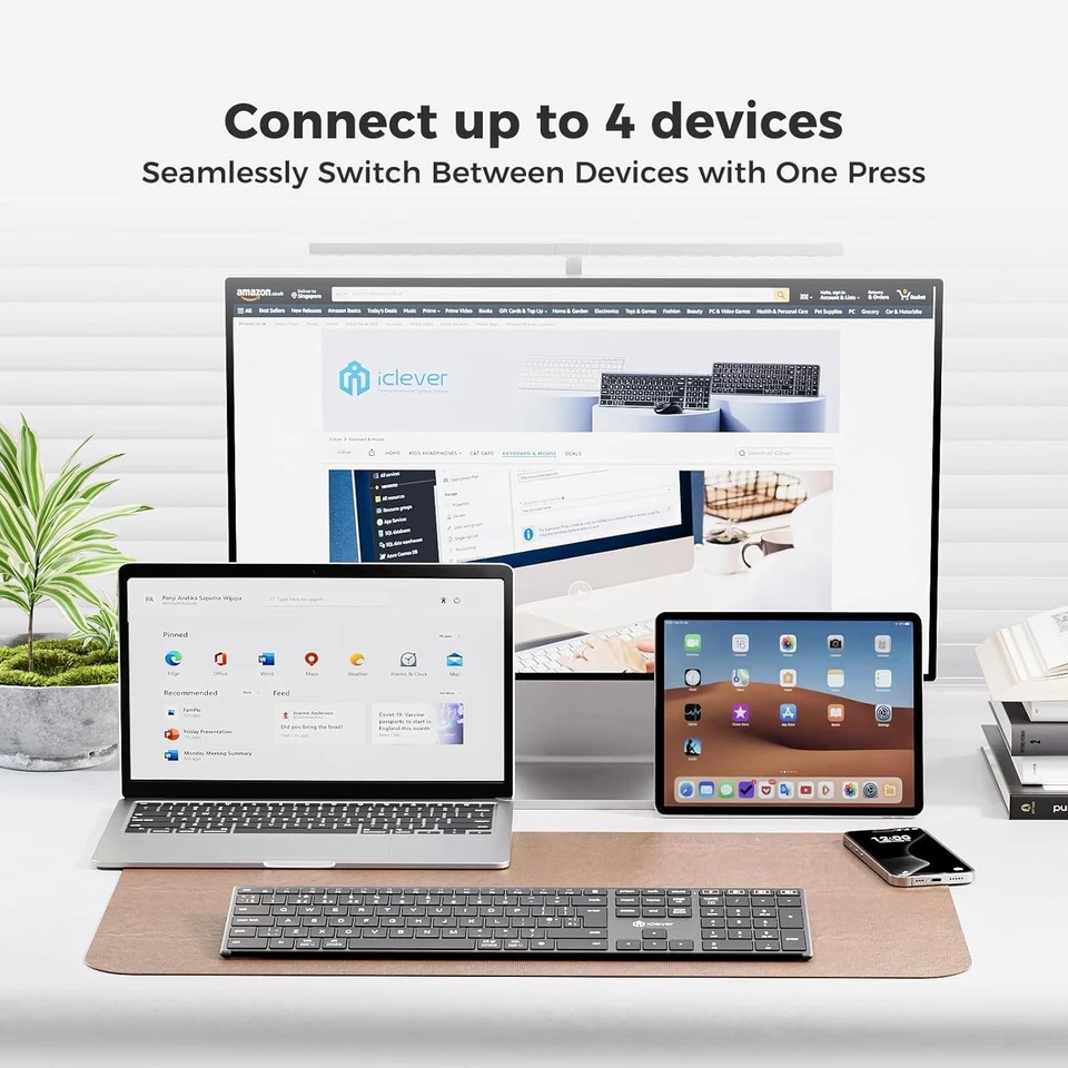 iClever DK06 Bluetooth Keyboard, 4 Device Multi-Device Connection, Full-Size - Image 2 of 4