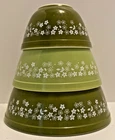 Vintage (1979) Pyrex Spring Blossom Green Mixing Bowl Set Redesign Version II