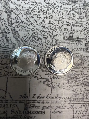 Lot Of 2 - 90% Silver Modern Proof Dimes Roosevelt S Mint 1996, 1997 - RD7