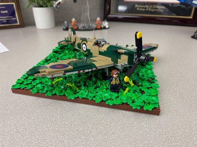 BRICKMANIA  Lego Spitfire Mark II & British Airfield MOC (2 Minifigs Included)