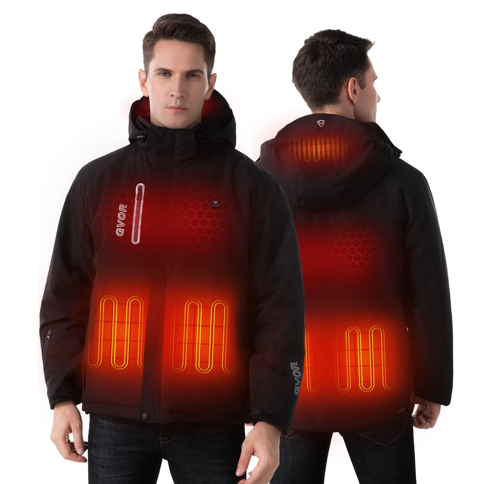 GVOR Heated Jacket for Men with 12V Battery Pack,Detachable Hood,Winter Outdoor